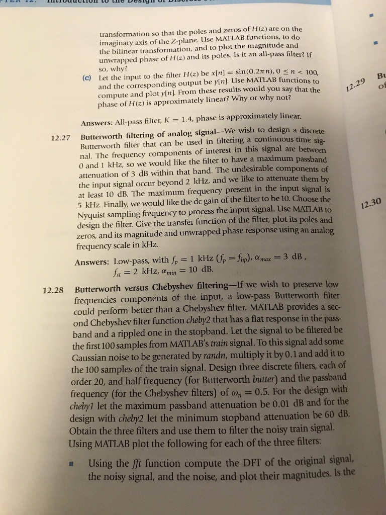 Transformation So That The Poles And Zeros Of H z Chegg