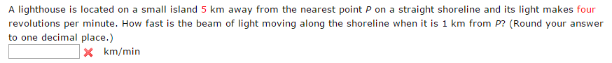 Solved A lighthouse is located on a small island 5 km away | Chegg.com