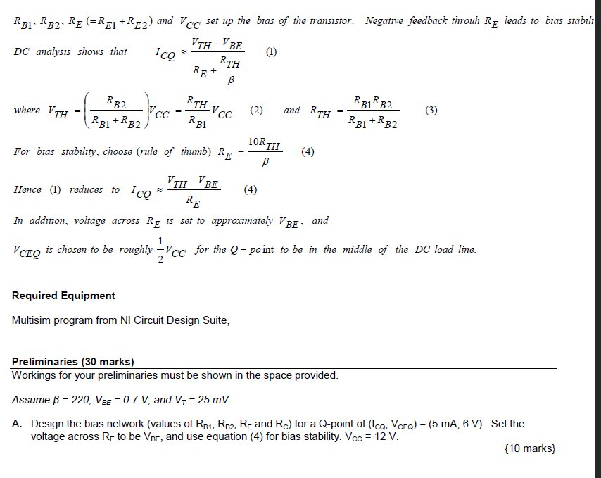 Solved Figure 1 shows a common emitter amplifier which uses