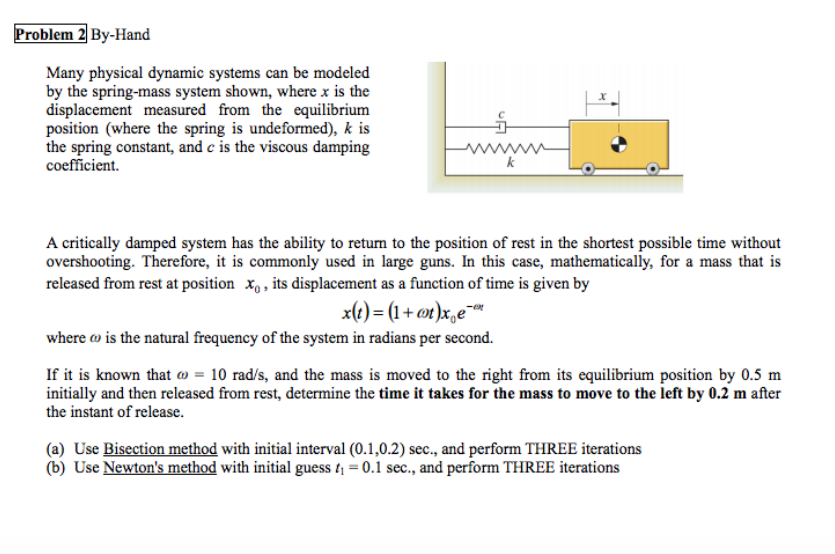 Solved Many physical dynamic systems can be modeled by the