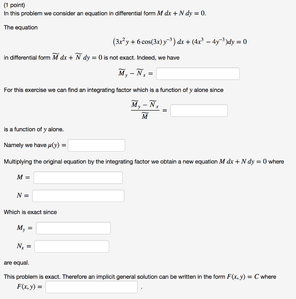 Solved (1 point) In this problem we consider an equation | Chegg.com