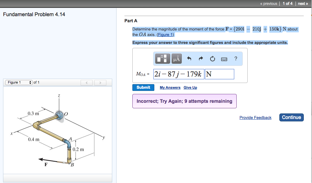 Solved 1 of 4 next » Fundamental Problem 4.14 Part A | Chegg.com