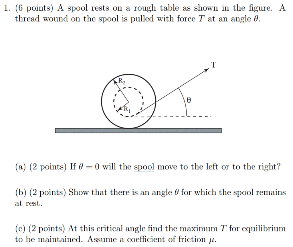 A spool rests on a rough table as shown in the | Chegg.com