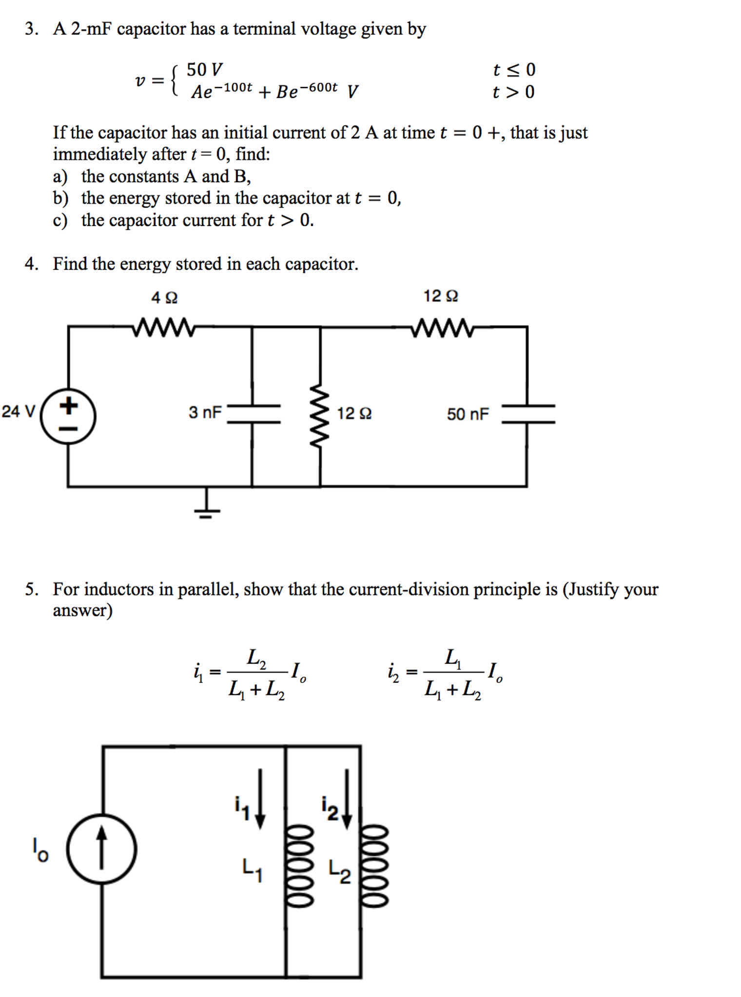 Solved A 2-mF capacitor has a terminal voltage given by v = | Chegg.com