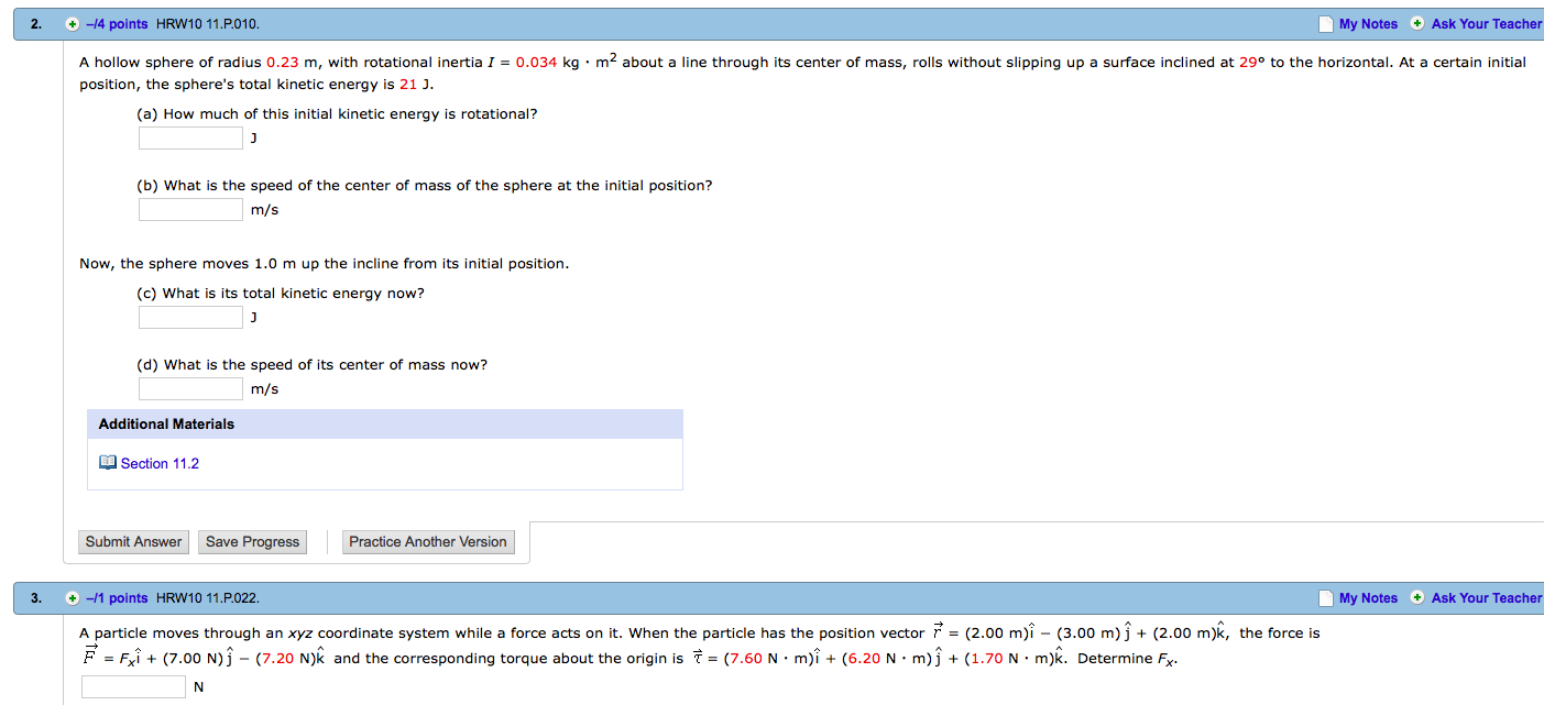 Solved A hollow sphere of radius 0.23 m, with rotational | Chegg.com