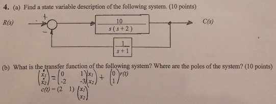 Solved 4. (a) Find a state variable description of the | Chegg.com