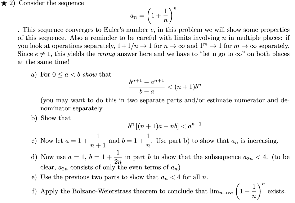 Consider the sequence a_n = (1 + 1/n)^n This | Chegg.com