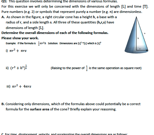 Solved As shown in the figure a right circular cone has a