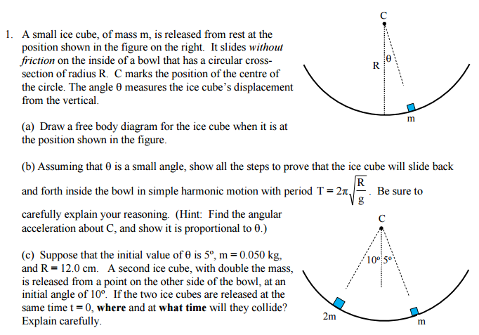 Solved A small ice cube, of mass m, is released from rest at | Chegg.com