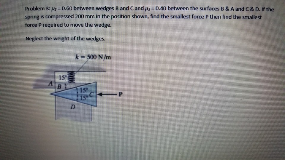 Solved Problem 3: μ 0.60 Between Wedges B And C And Pis 0.40 | Chegg.com