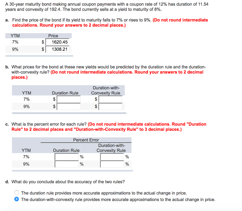 Solved A 30year maturity bond making annual coupon payments