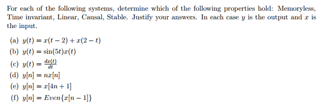 Solved For each of the following systems. determine which of | Chegg.com