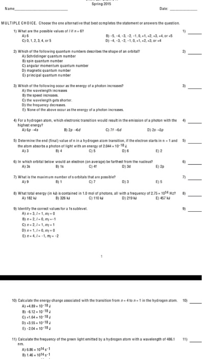 What are the possible values of n = 6? Which of the | Chegg.com