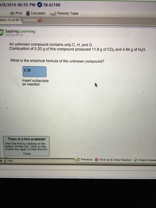 Solved An Unknown Compound Contains Only C,H, And O. | Chegg.com