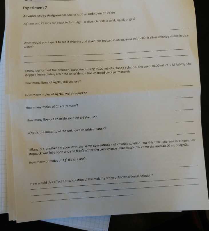 advance study assignment analysis of an unknown chloride