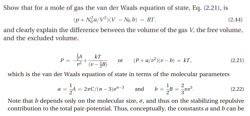 Show that for a mole of gas the van der Waals | Chegg.com