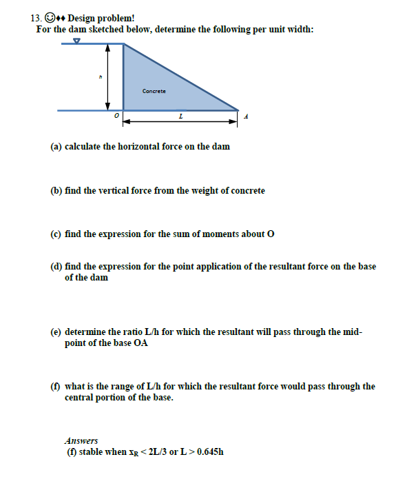 Solved Design problem! For the dam sketched below, | Chegg.com