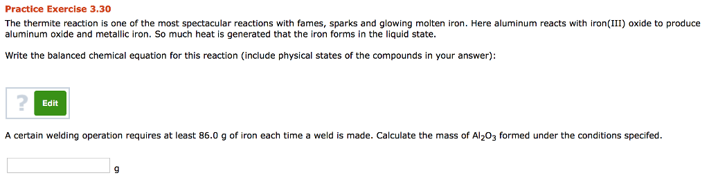 solved-practice-exercise-3-30-the-thermite-reaction-is-one-chegg