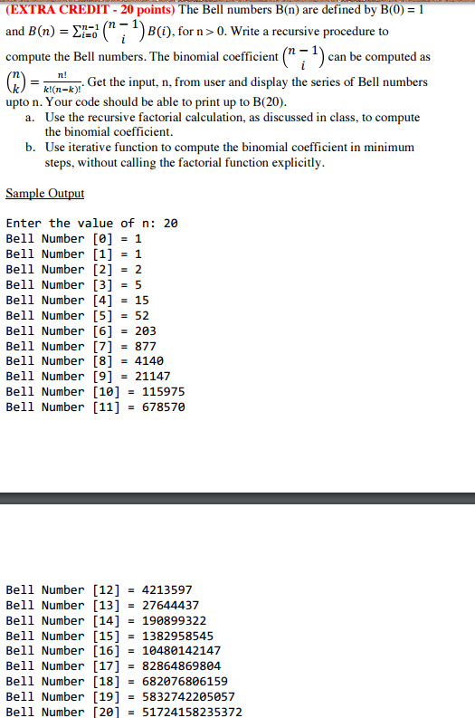 Solved The Bell numbers B(n) are defined by B(0) = 1 and