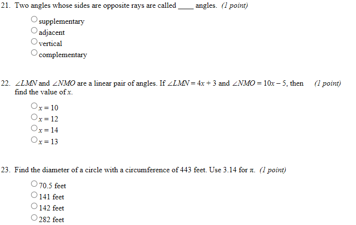 2 angles whose sides are opposite rays