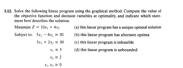 Solved 3.12. Solve the following linear program using the | Chegg.com