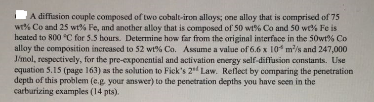 Solved A diffusion couple composed of two cobalt-iron | Chegg.com