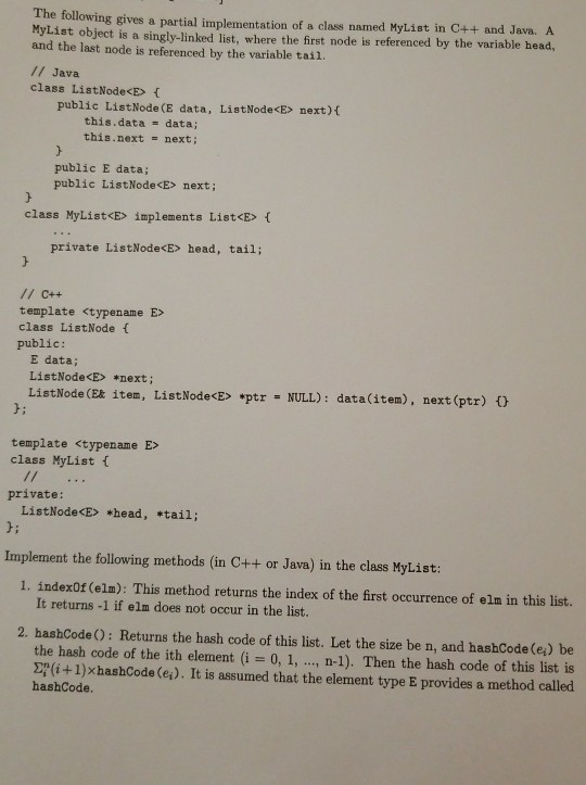 Solved The following gives a partial implementation of a | Chegg.com