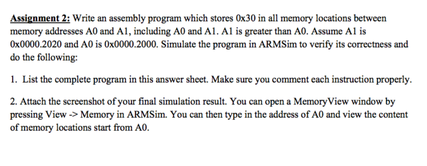 Solved Assignment 2: Write an assembly program which stores | Chegg.com