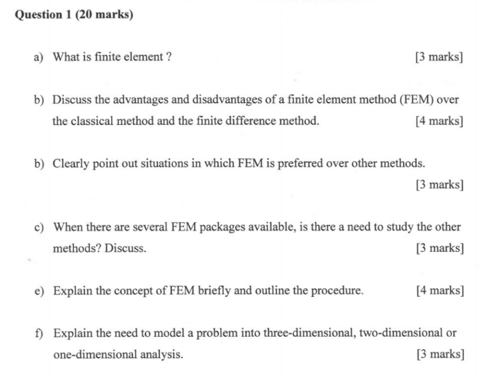 Solved Question 1 (20 marks) a) What is finite element? 3 | Chegg.com