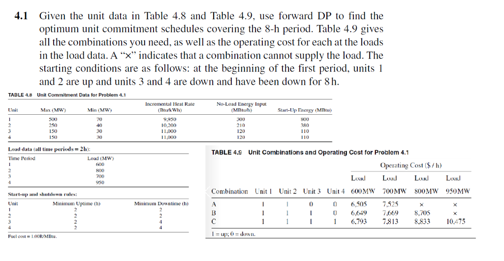 4.1 Given the unit data in Table 4.8 and Table 4.9, | Chegg.com