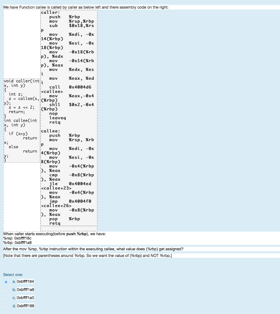 Solved We have Function callee is called by caller as below | Chegg.com