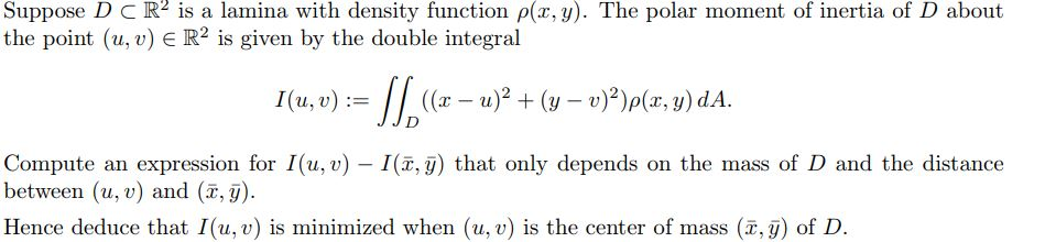 Solved Suppose D C R2 is a lamina with density function | Chegg.com