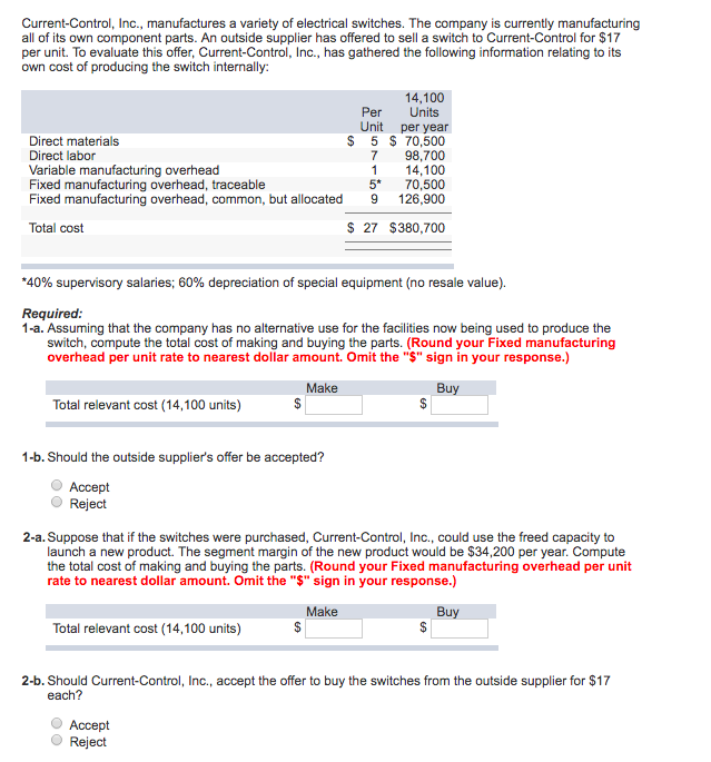 Solved CurrentControl, Inc.. manufactures a variety of