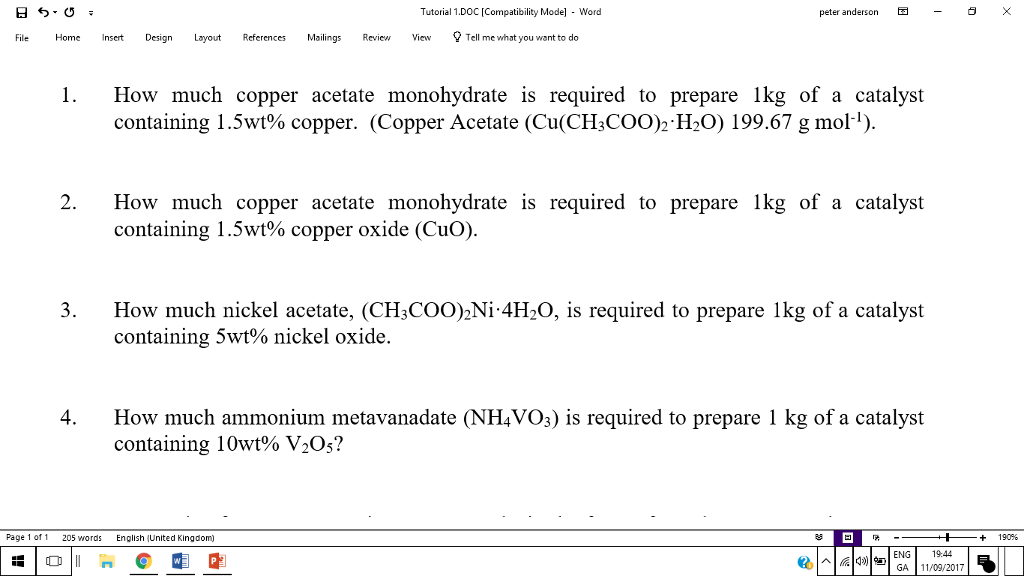 Solved How much copper acetate monohydrate is required to