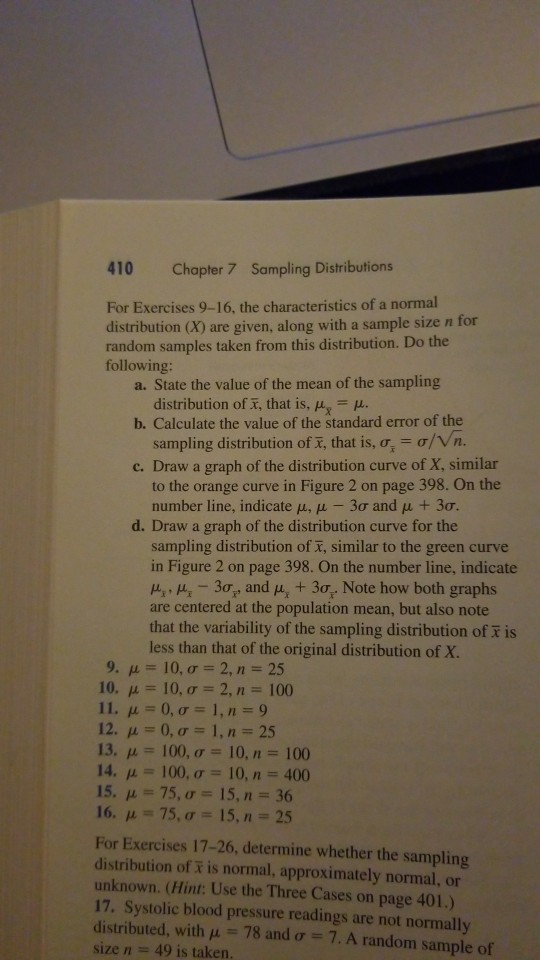 Solved 410 Chapter 7 Sampling Distributions For Exercises | Chegg.com