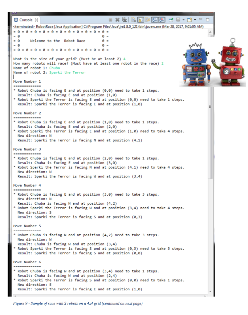 Console terminated RobotRace [Java Application] | Chegg.com