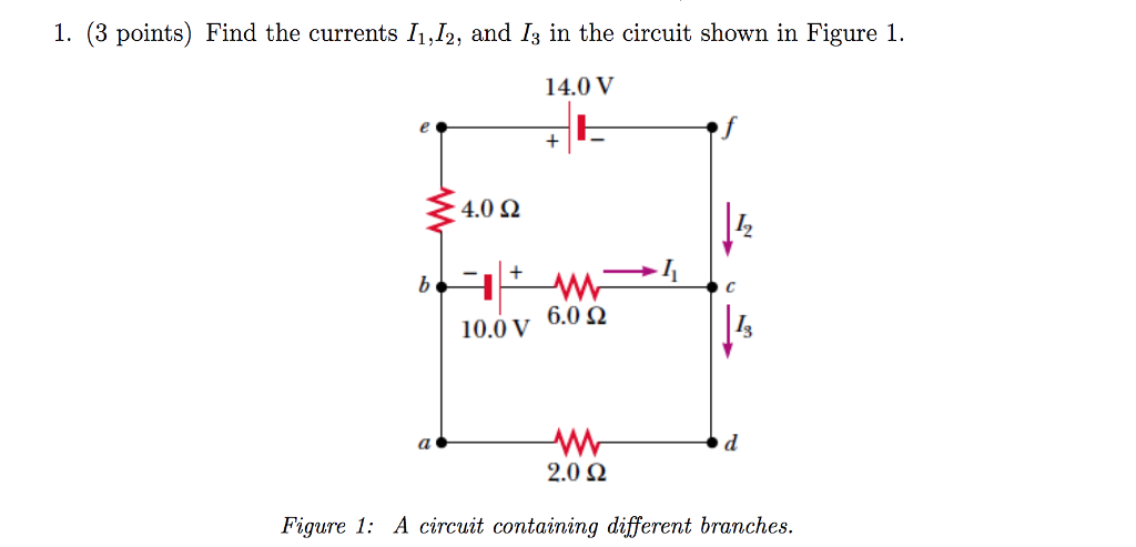 Solved 1. (3 points) Find the currents 11,/2, and I3 in the | Chegg.com