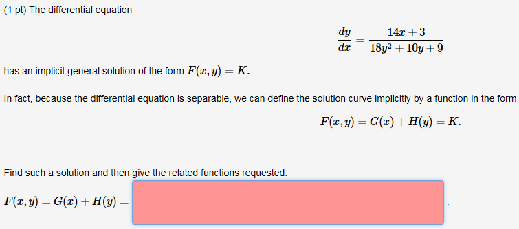 Solved The differential equation Dy/dx=14x+3/18y^2+10y+9 has | Chegg.com