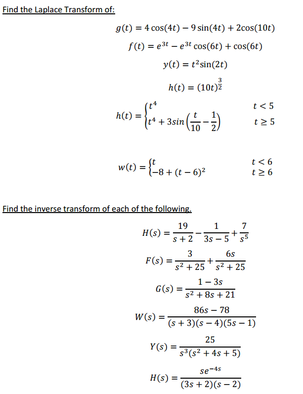 Solved Find The Laplace Transform Of Gt 4 Cos4t 9