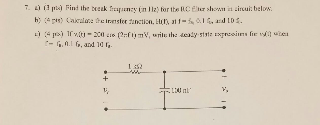 Solved a) Find the break frequency (in Hz) for the RC filter | Chegg.com