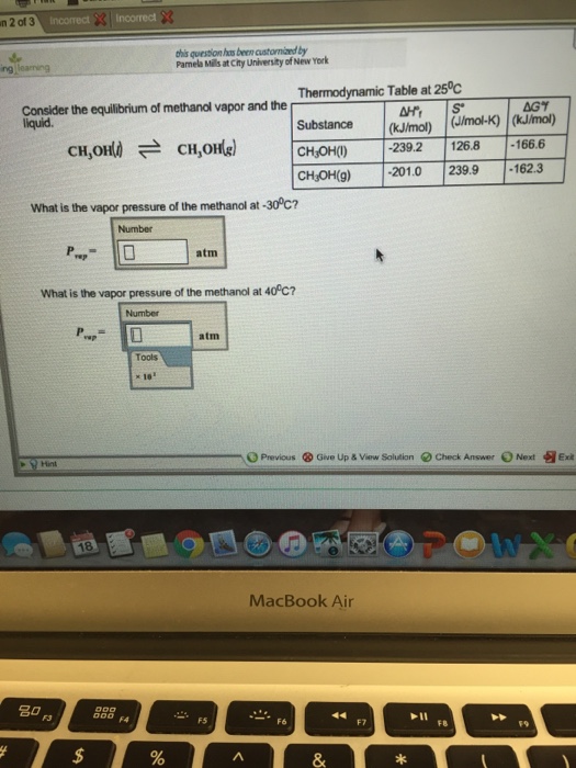 Solved Consider the equilibrium of methanol vapor and the | Chegg.com