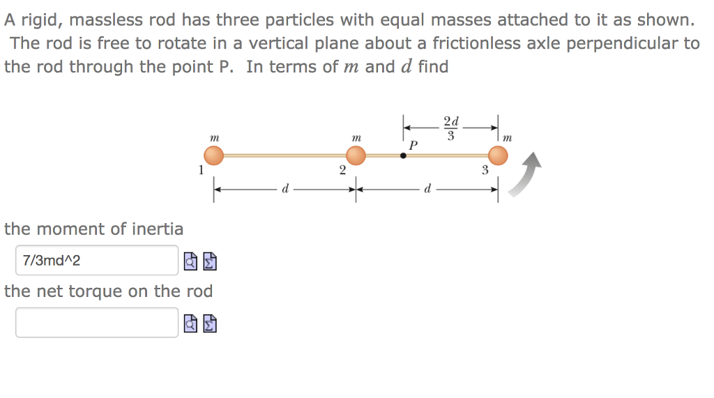 Solved A Rigid Massless Rod Has Three Particles With Equal