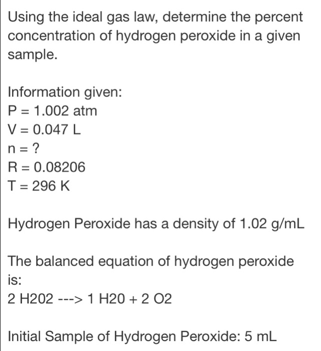 Solved Using the ideal gas law, determine the percent