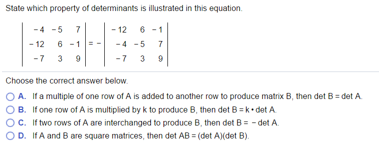 Solved State which property of determinants is illustrated | Chegg.com