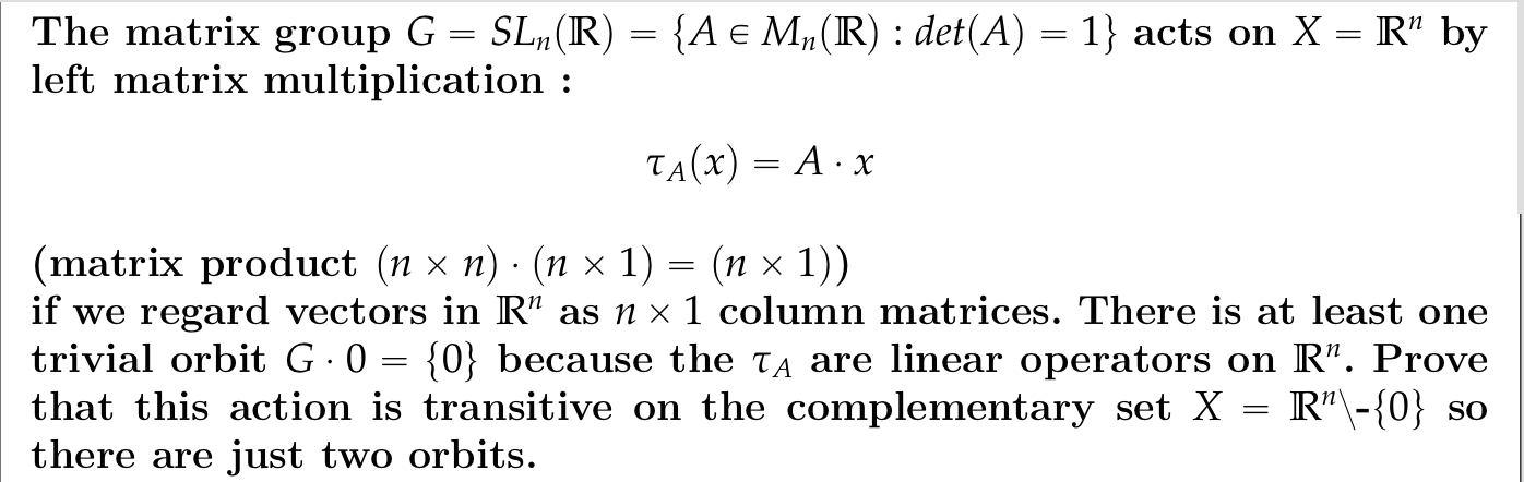 Solved The matrix group G = SLn(R) = {A element of Mn (R) : | Chegg.com