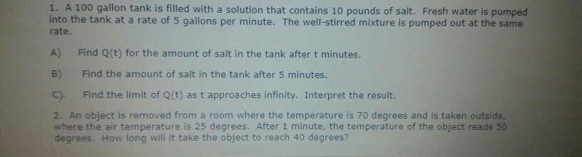 Solved 1. A 100 Gallon Tank Is Filled With A Solution That 