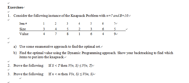 Solved Consider the following instance of the Knapsack | Chegg.com