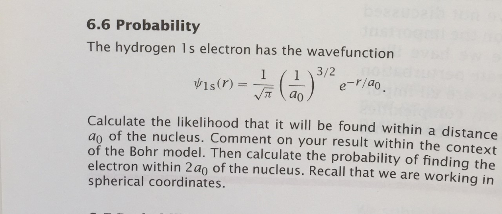 Solved 6.6 Probability The hydrogen 1s electron has the | Chegg.com