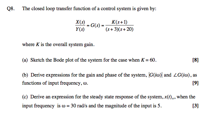 Solved 8. The closed loop transfer function of a control | Chegg.com