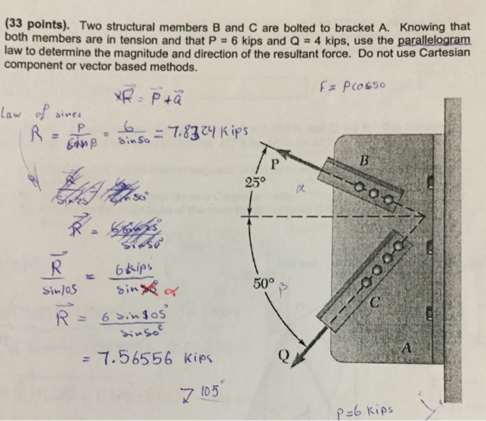 Solved Two Structural Members B And C Are Bolted To Bracket | Chegg.com